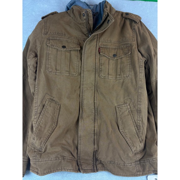 Levi's Brown Hooded Jacket Men's Small Canvas Coat SM New with Tags - Picture 1 of 5